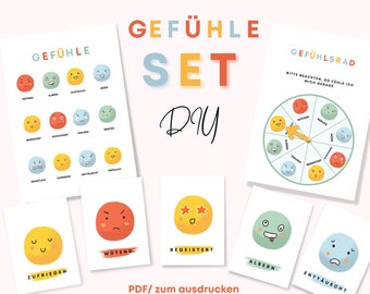 Conjunto de aprendizagem de sentimentos Cartões de pôster de roda de sentimentos DIY para crianças imprimirem emoções Expressando sentimentos / Emoções de aprendizagem PDF / Montessori