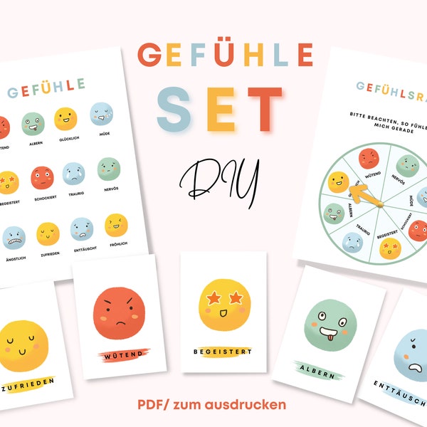 Gefühle Lernset Gefühlsrad Poster Karten DIY für Kinder zum ausdrucken Emotionen Gefühle ausdrücken / Emotionen lernen pdf / Montessori