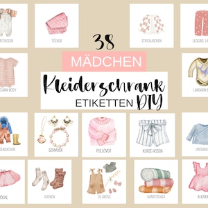 Kleiderschrank Etiketten Mädchen Kommoden Etiketten PDF zum ausdrucken diy Kinderzimmer Ordnung Organisation Piktogramm wasserfarbe rosa
