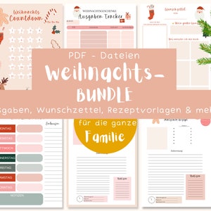Planejador de Natal lista de desejos da família para imprimir modelo de receita em PDF Cartões de orçamento de Natal etiquetas de presente conjunto DIY artesanato digital