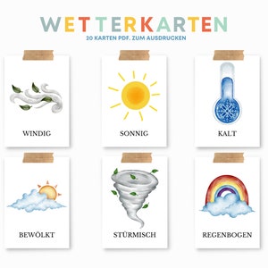 Wetter Karten  PDF Montessori  Spielerisch lernen Wetterkarten zum ausdrucken Spaß am lernen, Flashcards