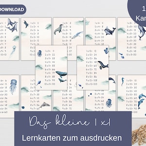 Das kleine Einmaleins Karten zum ausdrucken PDF Unterwasserwelt Meerestiere Lernkarten Mathe Schule Einschulung zuhause lernen