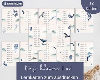 Das kleine Einmaleins Karten zum ausdrucken PDF Unterwasserwelt Meerestiere Lernkarten Mathe Schule Einschulung zuhause lernen