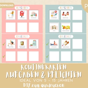 Aufgaben und Pflichten Routinekarten Kinder Set Montessori Planung ausdrucken PDF Tagesplan Kind Signalkarten Struktur Kinder Ritual Familie