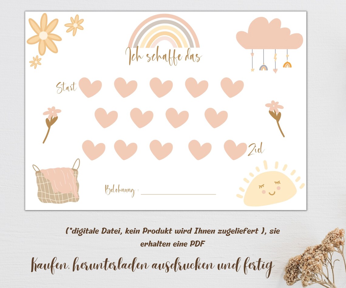 Belohnungstafel pdf für Kinder zum ausdrucken lernen Regenbogen süß