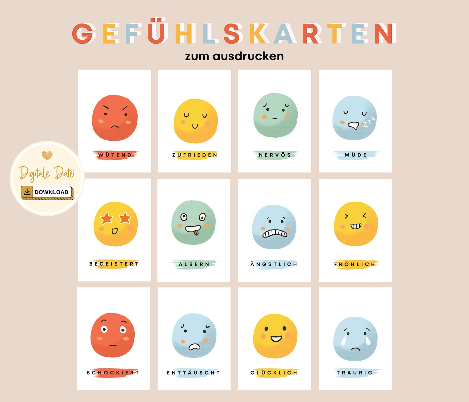 Gefühlskarten für Kinder zum ausdrucken Emotionen Gefühle ausdrücken / Emotionen lernen pdf