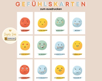 Cartões de sentimentos para crianças imprimirem Emoções Expressar sentimentos / aprender emoções pdf / Montessori