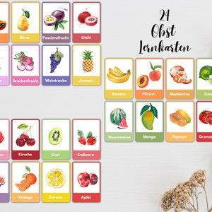 Obst Lernkarten zum ausdrucken PDF ideal für Schule und Kindergarten Kinder Geschenk Einschulung, Wörter lernen mit Karten  PDF