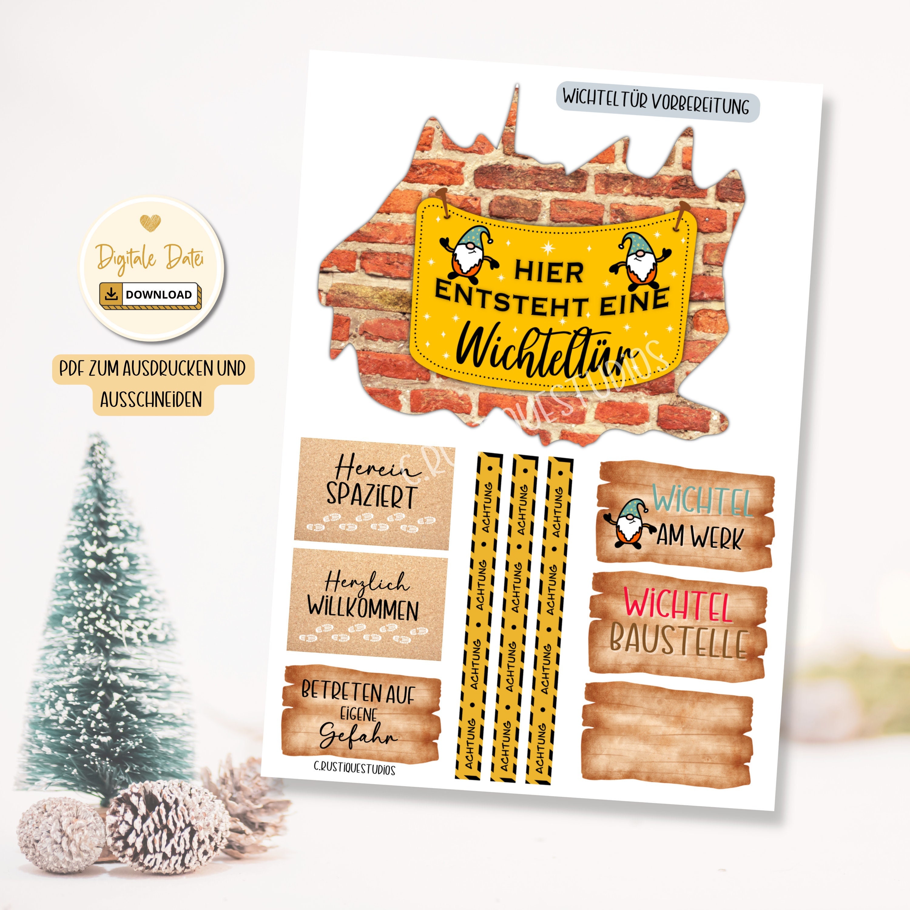 Wichteltür Baustelle zum ausdrucken PDF DIY Set Wichtelzubehör