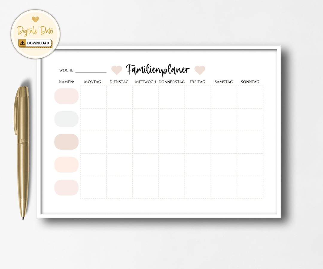 Wochenplan Familie A4 & A3 Format Pastell zum ausdrucken minimalistisch