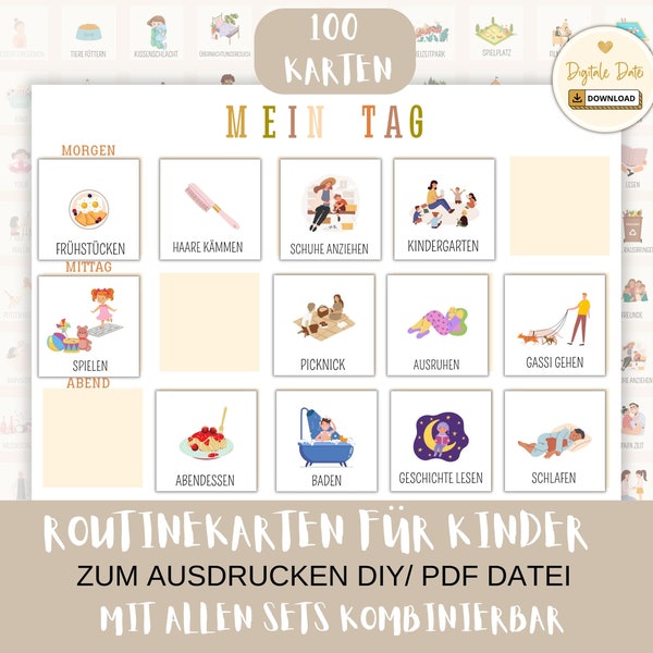 Routinekarten Kinder, Planung A4 zum ausdrucken PDF Tagesplan Kind, Signalkarten Wochenplan Struktur Kinder, Ritual Familie