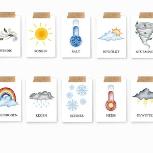 Cartões meteorológicos PDF Montessori Aprenda brincando Cartões meteorológicos para imprimir Divertido de aprender, flashcards imagem 2