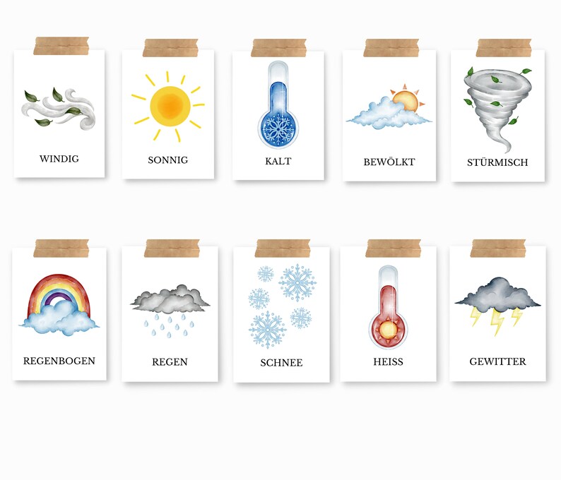 Cartões meteorológicos PDF Montessori Aprenda brincando Cartões meteorológicos para imprimir Divertido de aprender, flashcards imagem 2