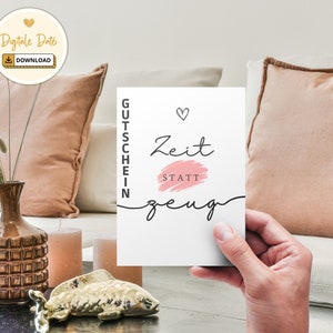 Tijd in plaats van spullen Voucher PDF om direct uit te printen download cadeau-idee low budget mindfulness duurzaam