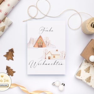 Weihnachtskarte Frohe Weihnachten zum Ausdrucken PDF und PNG  Weihnachtspost Geschenk Karte minimalistisch modern Wasserfarbe