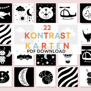 Kontrastkarten Babys zum ausdrucken PDF Download spielerisch lernen Frühförderung Sinne Wahrnehmung lernen schwarz weiß