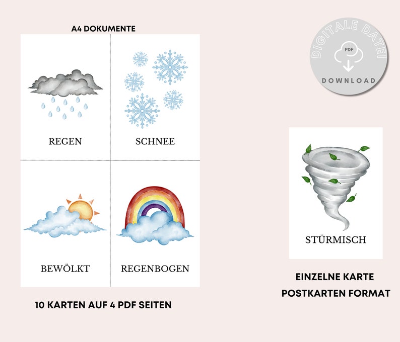 Cartões meteorológicos PDF Montessori Aprenda brincando Cartões meteorológicos para imprimir Divertido de aprender, flashcards imagem 3