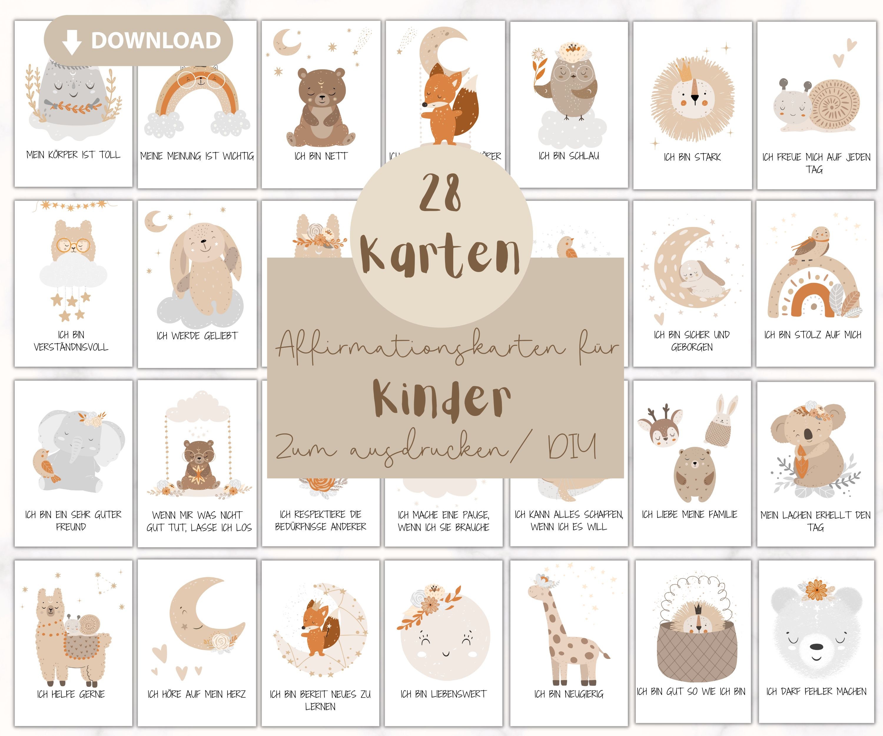 Affirmationskarten PDF für Kinder zum ausdrucken Selbstwert