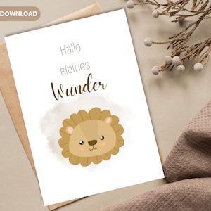 Geboortekaart Hallo klein wonder direct download pdf-bestand om schattig leeuwontwerp af te drukken