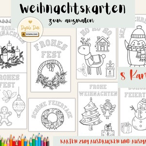 Cartões de Natal para colorir para crianças PDF download direto atividade colorir presente de Natal DIY pintura Natal