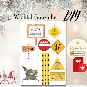 Gnome construction site Gnome door to print PDF DIY set Gnome accessories Christmas time crafts