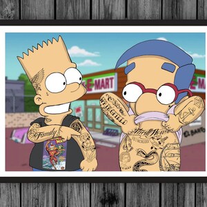 Inked Bart & Milhouse (High Quality Poster Print) 11&quot;x17&quot; Illustration