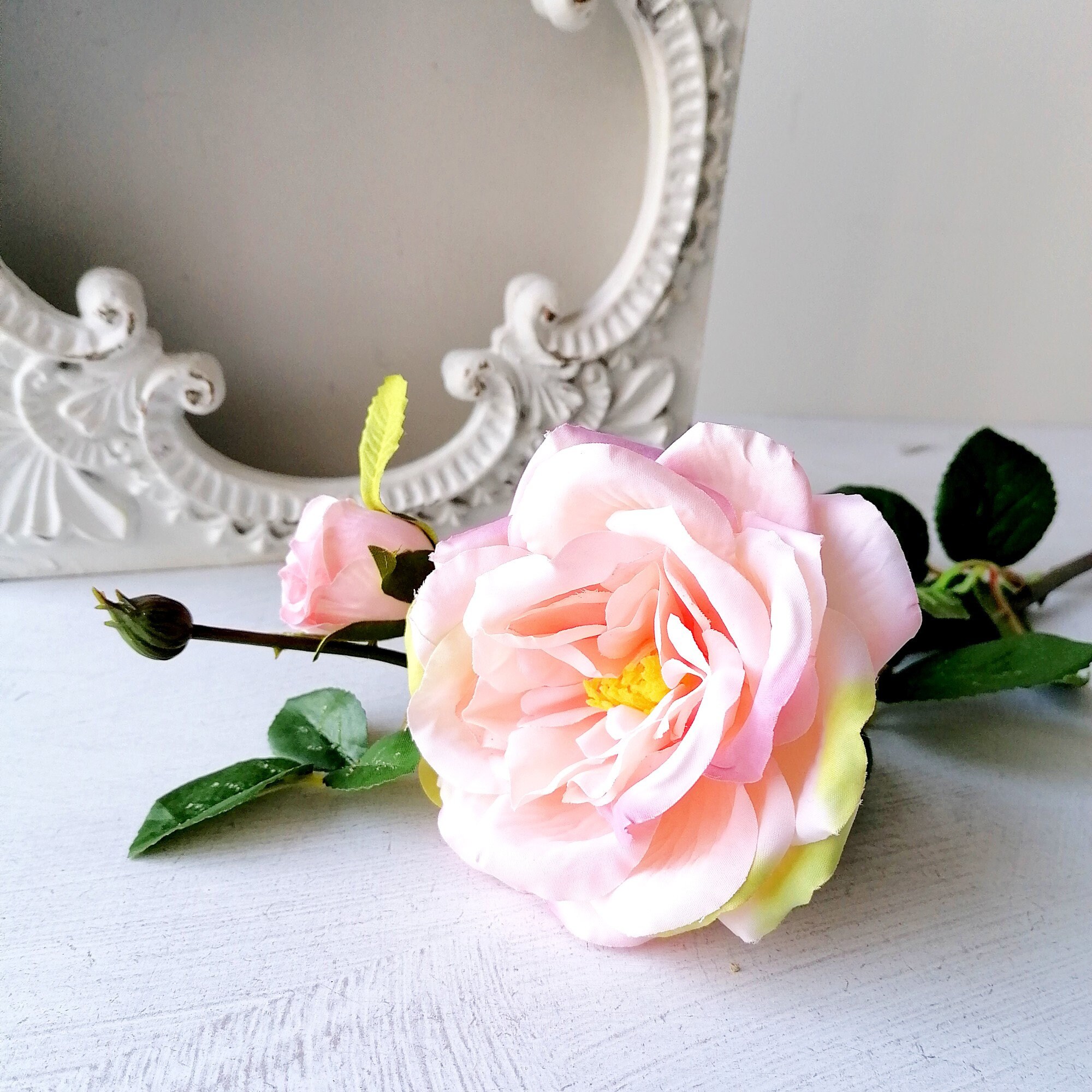 Artificial Silk Garden Rose Spray Peach Pink 62 Cm Faux Etsy