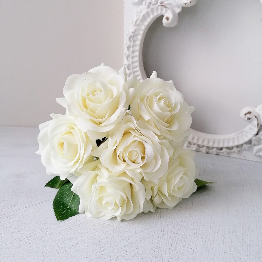 Artificial Ivory Roses Bunch of 6 Real Touch Roses Etsy UK