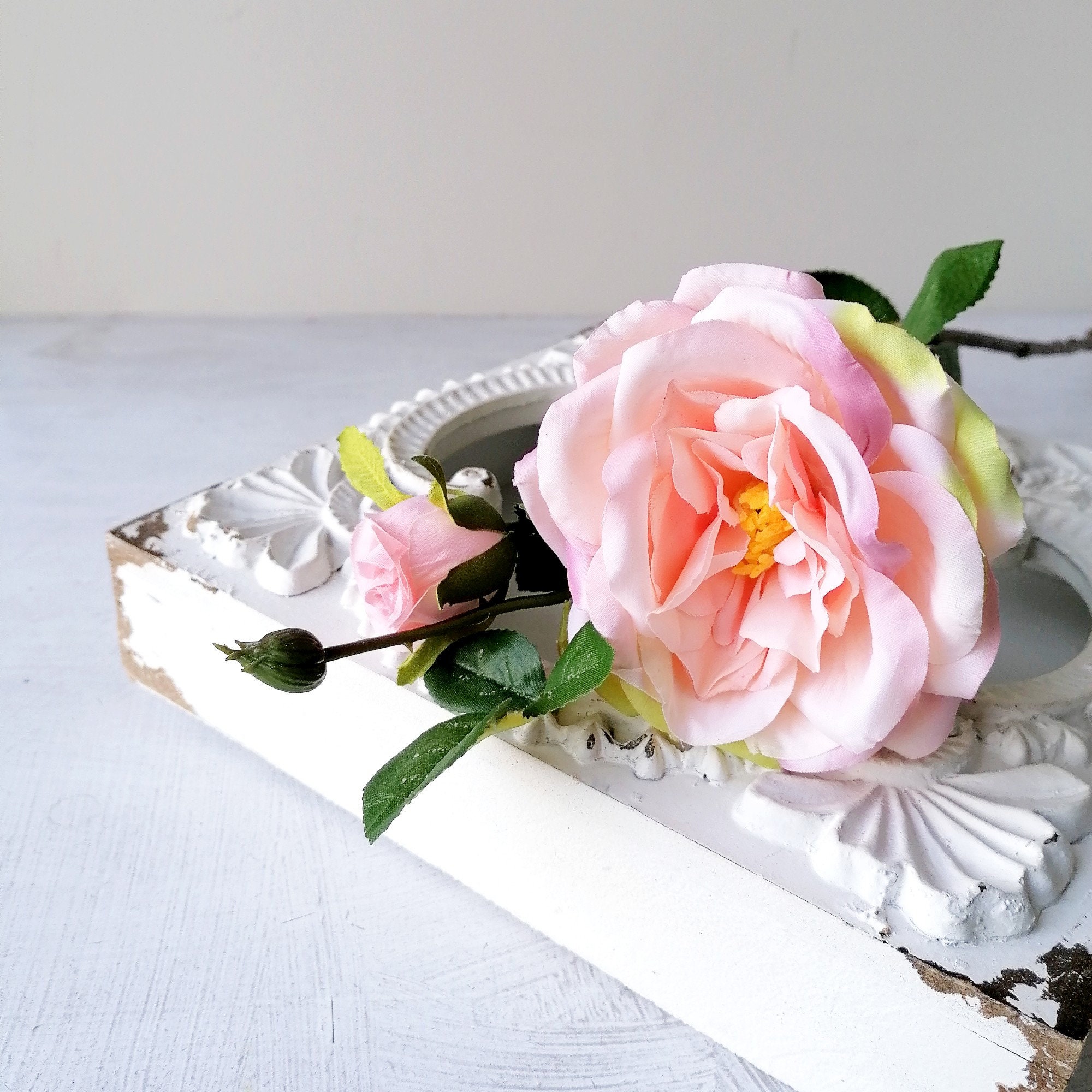 Artificial Silk Garden Rose Spray Peach Pink 62 Cm Faux Etsy