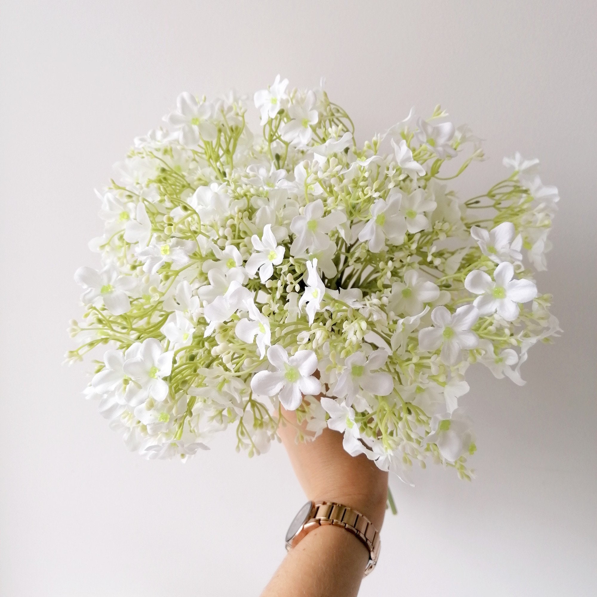 10 Pack Artificial Baby Breath Flowers With Long Stem, Mix Fake Gyp