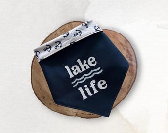 Lake Life Dog Bandana: Double Sided Tie On, Cotton