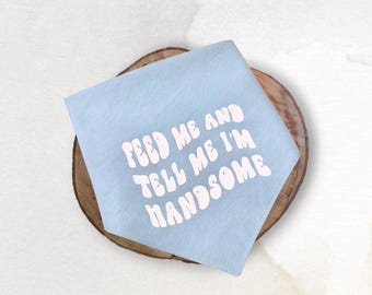 Feed Me and Tell Me I’m Handsome Dog Bandana: Pale Blue Retro Pet Neckwear