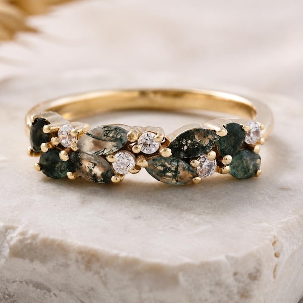 Mosagaat cluster trouwring bruids Moissaniet ring belofte verjaardag bijpassende ring unieke sieraden halve eeuwigheid band cadeau voor liefde