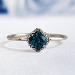 Teal Sapphire Ring, 925 Sterling Silver Ring, Gift For Her, Simple Ring, Round Shape Stone, September Birthstone Ring, Anniversary Gift