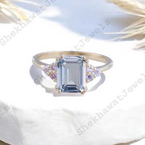 Natural Aquamarine 14K Solid Gold Ring/Engagement Ring For Women/Emerald Cut Aquamarine Ring/March Birthstone Ring/Gift For Her Personalized