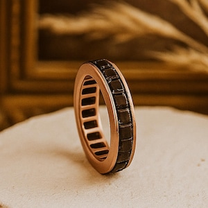 Natürlicher schwarzer Onyx Eternity-Stacking-Ring, Damen 925er Silber-Ehering Onyx Eternity Ring Band, schwarzer Stein stapelbarer Versprechensring