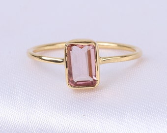 18K Rose Gold Morganite Ring Radiant Cut Gemstone Ring Women Handmade Jewelry Solitaire Gemstone Gifts Personalized Custom Gold Rings