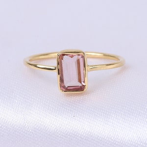 18K Rose Gold Morganite Ring Radiant Cut Gemstone Ring Women Handmade Jewelry Solitaire Gemstone Gifts Personalized Custom Gold Rings