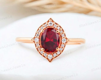 Vintage Red Ruby Ring 18K Yellow Gold Ring July Birthstone Gifts Personalized Anniversary Ring For Wife Customized Gold Eternity Jewelry
