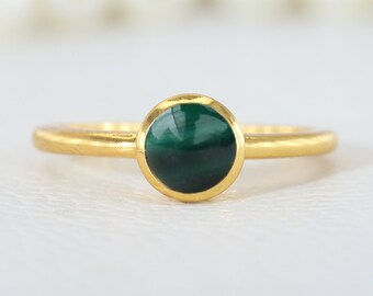 Genuine Malachite Engagement Ring 14K Yellow Gold Rings Solitaire Gemstone Gifts Personalized Custom Rings Green Gemstone Birthday Rings