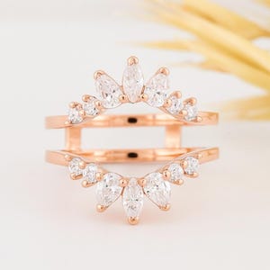 Vintage Moissanite Curved Enhancer Wedding Band Marquise Diamond Engagement Jewelry Women Enhancer Wrap Guard Matching Personalized Gift