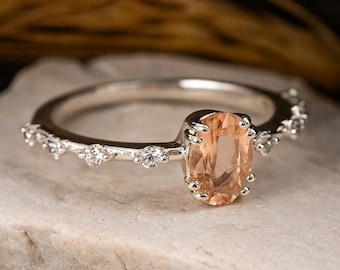 Dainty Morganite Diamond Ring, 925 Sterling Silver Ring Engagement Promise Ring, Pink Gemstone Jewelry Christmas Black Friday Sale Gift Ring