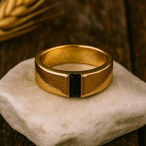 Natural Black Onyx Ring, Rectangle Bar Gemstone Ring, 18k Rose Gold, 925 Sterling Silver Ring, Handmade Ring, Wedding Jewelry, Gift For Her