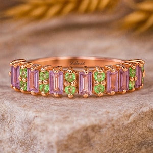 Alexandrite Peridot Wedding Band Solid Rose Gold Band Women Handmade Jewelry June Birthstone Gifts Christmas Gifts Black Friday Sale