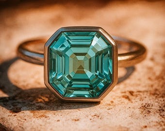Vintage Green Spinel Gemstone Ring  Fine Jewelry Asscher Cut Spinel Engagement Gift For Women Personalized Christmas Black Friday Sale
