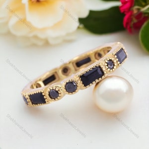 Baguette Black Onyx Full Eternity Band, 18K Solid Gold Wedding Band, Unique Art Deco Jewelry Stackable Bridal Band Anniversary Gift For Wife