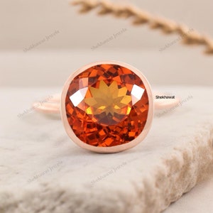 Anillo solitario de zafiro naranja Fanta de Ceilán, oro de 14 quilates, piedra preciosa grande, delicado anillo, joyería única para dama de honor, regalo personalizado para esposa.