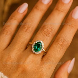 Oval Emerald Engagement Ring - Nature Inspired Unique Fairytale Rose Gold Wedding Ring Personalised Anniversary Gift For Wife Statement Ring