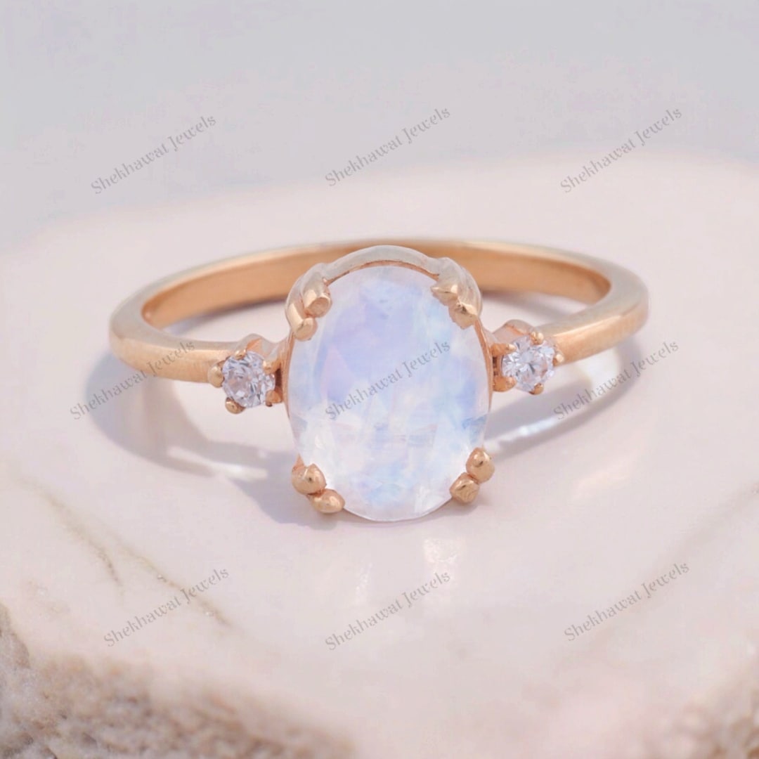 Moonstone Engagement Ring, Rainbow Moonstone Jewelry, Handmade Birthday ...