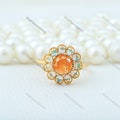 Vintage Sunstone Opal Ring- 14K Yellow Gold Round Orange Unique Gemstone Engagement Rings For Women- Opal Halo Promise Ring Gift For Her